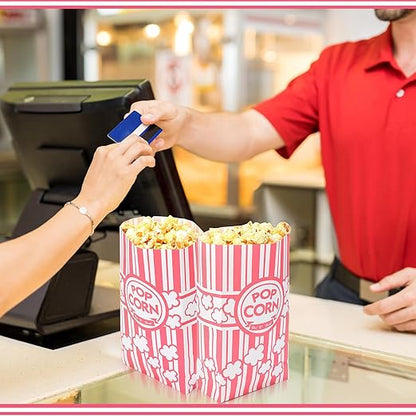 200 Pcs Paper Popcorn Bags Bulk 2 oz Large Flat Bottom Boxes Red and White Disposable Container Sleeve Movie Night Popcorn Bucket for Retro Movie Themed Party Carnival Supplies (Pink and White)