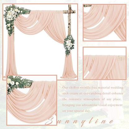 4 Panels 20Ft Length x 28" Width Light Peach Wedding Arch Draping Fabric Arch Drapes Chiffon Fabric Sheer Curtains Backdrop for Party Bridal Decorations Wedding Ceremony Ceiling Stage Reception Decor