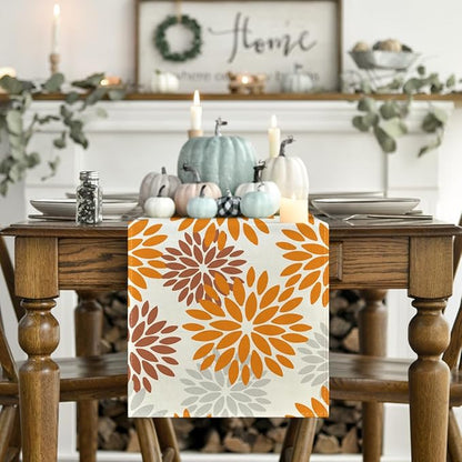 Artoid Mode Orange Dahlia Floral Pinnata Fall Table Runner, Seasonal Autumn Thanksgiving Kitchen Dining Table Decoration for Home Party Decor 13x90 Inch