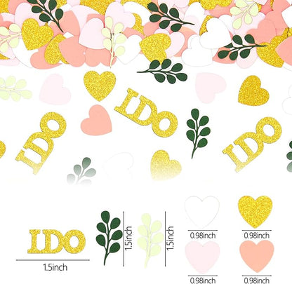 200PC Sage Green and Pink Gold Wedding Confetti for Tables Bridal Shower Decorations Hearts I Do Table Scatter for Wedding Engagement Bachelorette Party Decor