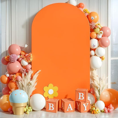 7.2FT Orange Arch Backdrop Cover - Polyester Fitted Wedding Arch Stand Covers Round Top Chiara Arch Backdrop Cover for Birthday Party Banquet Photo Background Decoration