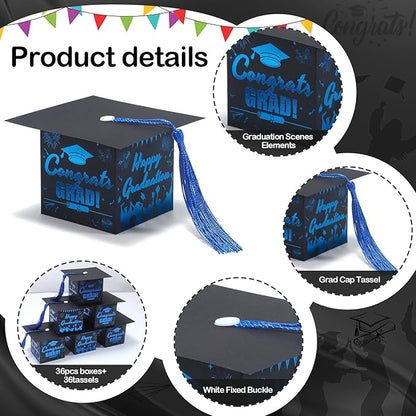 COTOPHER 36 Pack Mini Graduation Cap Gift Boxes with Tassel, Class of 2025 Graduation Candy Boxes Centerpieces for Tables Party Decorations, Small Treat Chocolate Box Graduate Favors Supplies