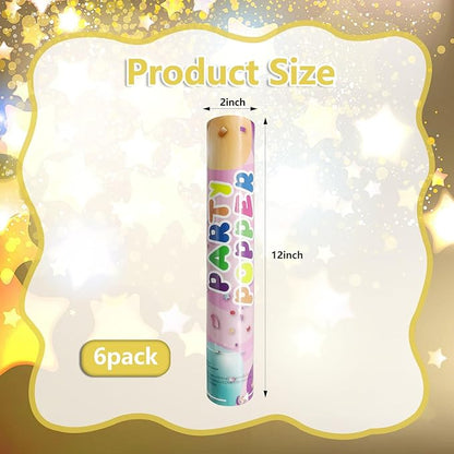 6 Pack Gold Silver Star Confetti Poppers, 12 Inch Confetti Cannon Party Poppers Shooters for Birthday, Wedding, Graduation, Anniversary, Parties, Christmas, New Year's Eve
