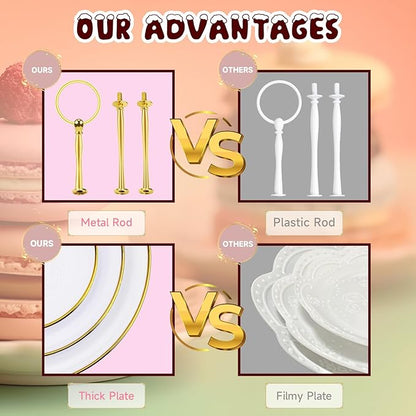 PinCute Cupcake Stand Holder - 3 Tier Cup Cake Dessert Tower, Plastic Tiered Serving Tray&Metal Rod for Birthday Party, Baby Shower and More