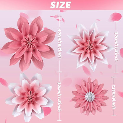 ADLKGG Paper Flower Fan Decorations, Pink Paper Fan Flower Wall Background for Classroom Decor, Tea Party, Spring Summer Party, Birthday, Baby Shower, Wedding, Nursery Decoration, Set of 4