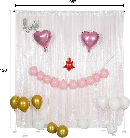 Poise3EHome White Iridescent Sequin Backdrop,8FT x 10FT Sequin Photography Backdrop Curtain for Party Decoration