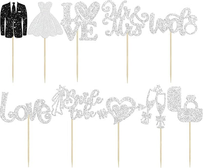 Ephlyn 30Pcs Bride to be Cupcake Toppers Glitter Diamond Ring Love I Do Cupcake Picks for Miss to Mrs Bridal Shower Wedding Engagement Bachelorette Cupcake Decorations Party Supplies Silver