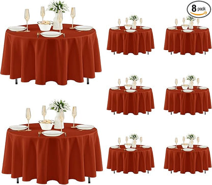 Fitable 8 Pack Round Tablecloths: Stain Resistant Wrinkle Free Fall Table Clothes, Washable Reusable Polyester Table Covers for Wedding Thanksgiving Party Birthday Banquet Reception(Rust, 84 Inch)