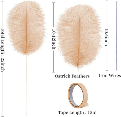 Holmgren Champagne Large Ostrich Feathers - 20pcs Making Kit 22 Inch Boho Feather Decor for Vase, Floral Arrangement, Wedding Party Centerpieces Home Decorations（Champagne）