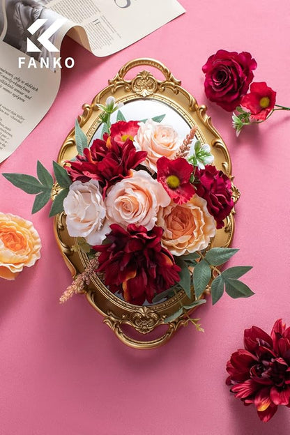 FANKO Rose Artificial Flowers Combo for DIY, Fake Rose Artificial Silk Flowers with Greenery, Real Looking Artificial Faux Flowers for Wedding, Table Decoration, Centerpieces, Party, Home Décor
