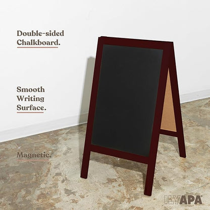 Ilyapa Wooden A-Frame Sign with Eraser & Chalk - 40 x 20 Inches Magnetic Sidewalk Chalkboard – Stained Wood Menu for Restaurant, Business or Wedding