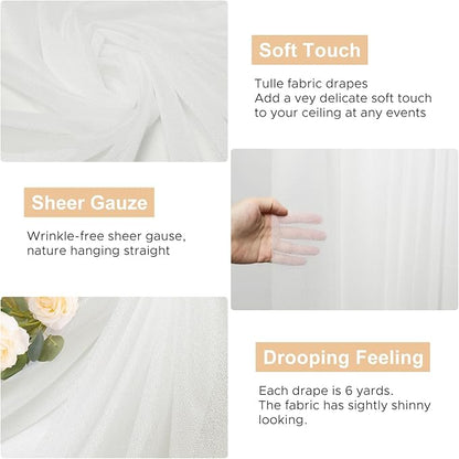 Wokceer Ivory Wedding Arch Draping Fabric Backdrop 4 Panels 28.7" X 20FT Sheer Drapes Fabric for Wedding Arbor Ceremony Party
