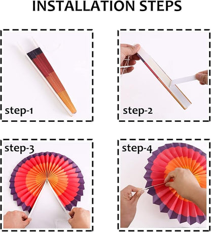 SUNBEAUTY Pack of 6 Hanging Paper Fans Party Carnival Circus Round Pattern Paper Garlands Decoration for Birthday Baby Shower Graduation Summer Party