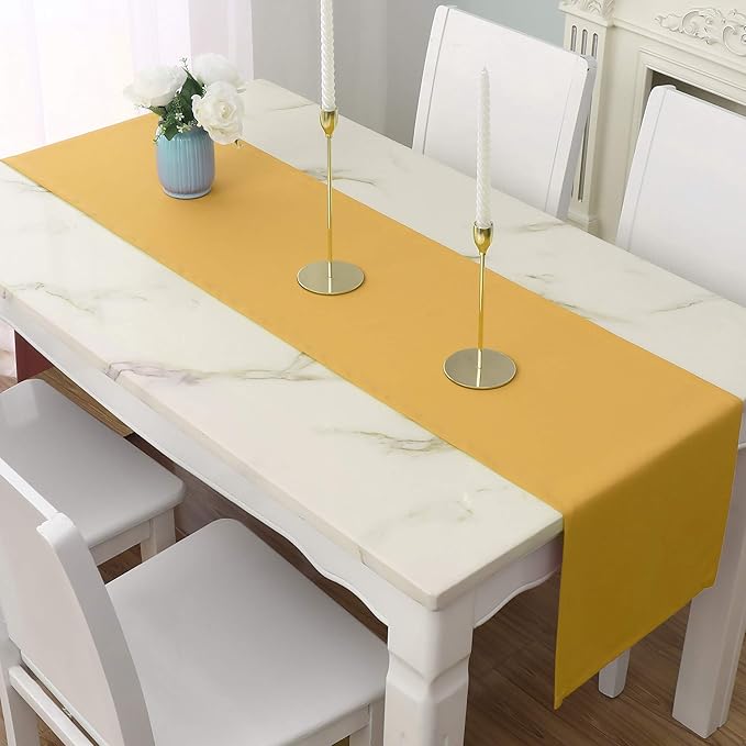 DUALIFE Table Runner Yellow 14 x 72 Inches Long Vivid Fall Yellow Table Runner for Wedding Family Dinner Outdoor Picnics Table Handmade Table Runners 14" x 72" 2 Pieces