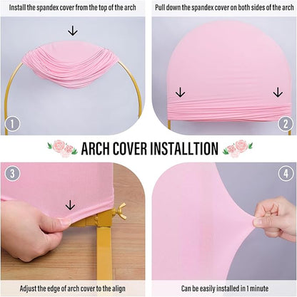 LEBENGURU Upgraded 7.2FT Wedding Arch Cover, Light Pink Spandex Fitted Arch Backdrop Cover, Round Top Chiara Stand Covers for Birthday Party Baby Shower Banquet Balloon Décor