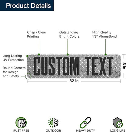 Custom Sign, Custom Street Sign, 11 Font Colors, 13 Font Styles, 4 Hole Options, 22 Sizes, 8x32 Inches, Rust Free DiBound, Fade Resistant, Made in USA by My Sign Center (Diamond Metal)