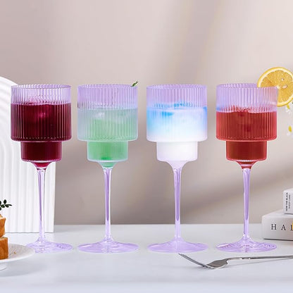 Plastic Goblets Wine Glasses - 12Oz Acrylic Wine Glasses Origami Unbreakable Clear Plastic Cocktail Glasses Recyclable Shatterproof Reusable Wine Cups for Parties & Weddings (Purple 1)