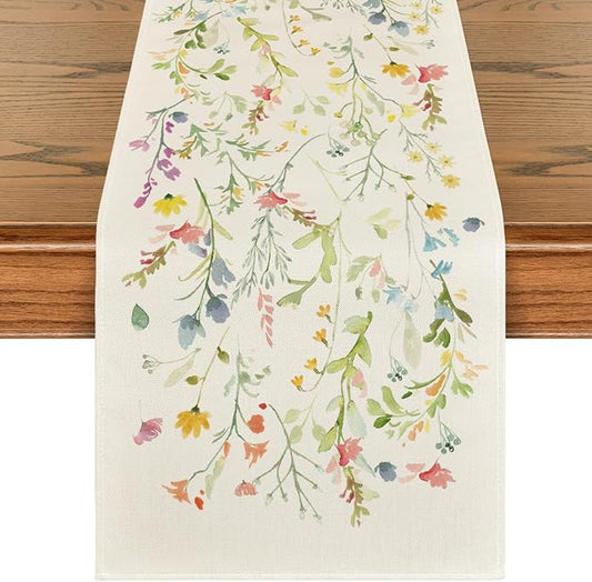 Artoid Mode Wildflowers Bloom Flowers Spring Table Runner, Seasonal Summer Floral Kitchen Dining Table Decoration for Home Party Decor 13x60 Inch