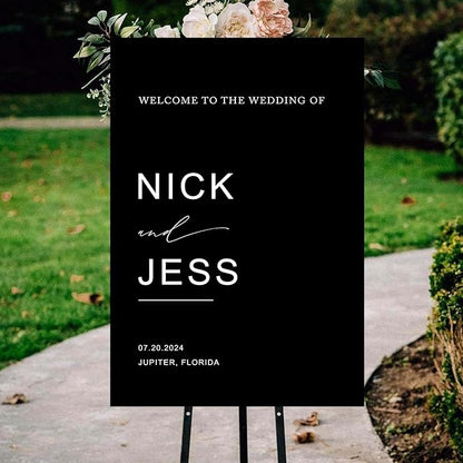 Black Minimalist Script Modern Wedding Welcome Sign, Custom Wedding Welcome Sign