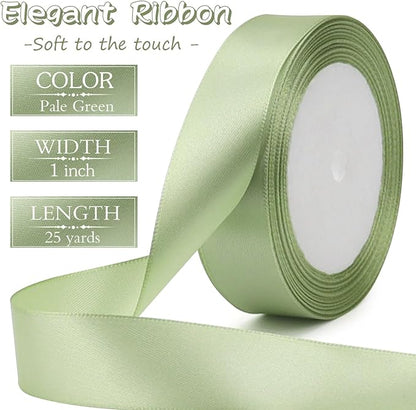 Pale green Solid Satin Ribbon 1 Inch 25 Yards Solid Polyester Fabric Ribbon for Gift Wrapping Wedding Christmas Baby Shower Birthday Party Decoration Handmade Immortal Flower Craft