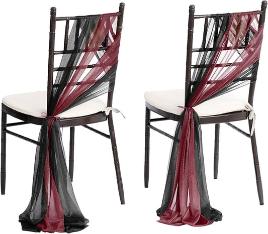 Ling's moment Wedding Chiffon Chair Sashes Cover Aisle Decorations Draping Fabric Wrinkle-Free with Tie 16 Pcs for Party Ceremony Reception Floral Arrangement Banquet Outdoor Decor