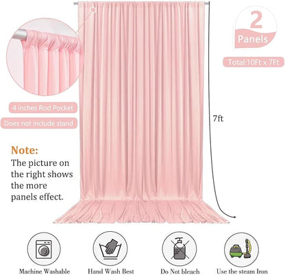 10 x 7 Feet Light Pink Backdrop Curtain for Partie, Background Curtains for Photoshoot, Birthday, Wedding, Halloween, Thanksgiving, Christmas, New Year Party Decorations 5Ft x 7Ft, 2 Panels