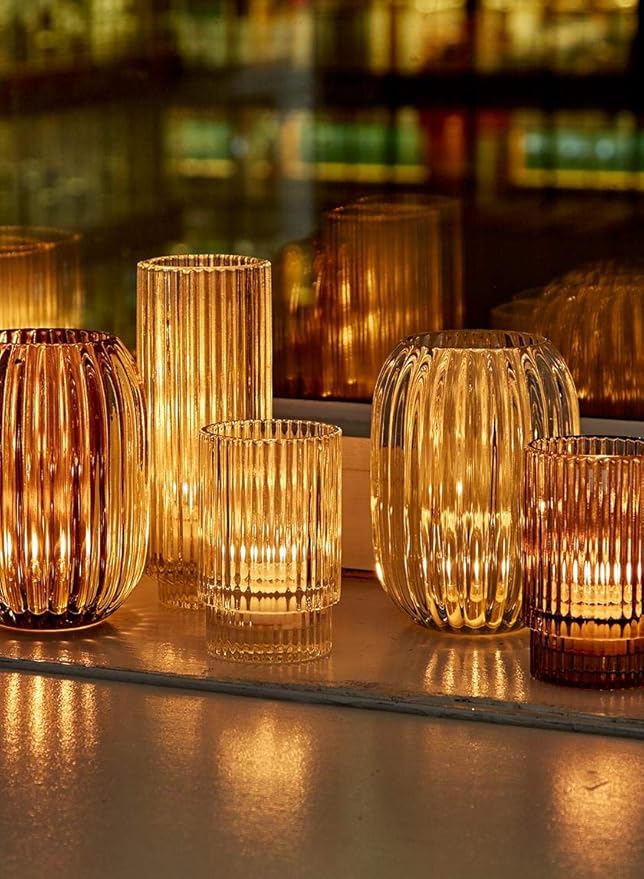 Serene Spaces Living Ribbed Glass Votive Holders – Elegant Pleated Candle Holders for Tea Lights, Votive Candles – Decorative Glass Holders for Home, Weddings, 3.75" Tall and 2.25" Diameter, Set of 4