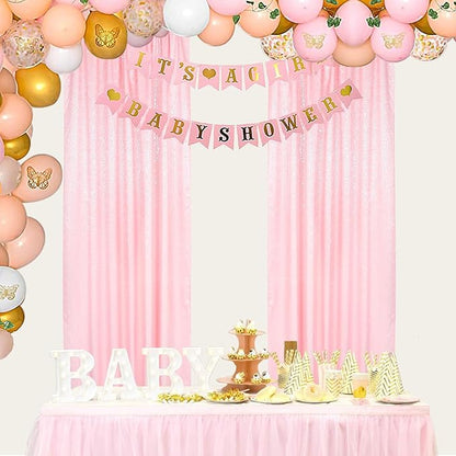 ShinyBeauty Sequin Curtains 4 Panels Baby Pink | 2Ft x 8Ft Sparkle Photo Backdrop | Shimmer Background for Parties & Events | Perfect for Baby Showers & Weddings | Durable & Elegant
