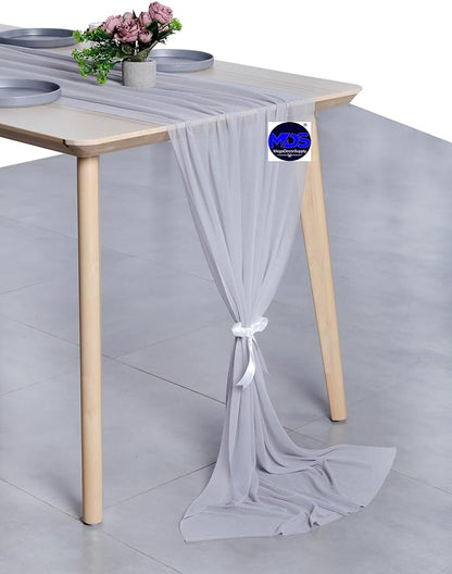 MDS Halloween Chiffon Table Runner - 15 Pack, 29 x 170 Inches, 14ft Each - Sheer Spooky Table Runners for Haunted House Parties, Trick-or-Treat Tables, Witchy Décor, Wedding & Events - Cool Gray