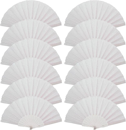12 Pack Handheld Fan,Folding Hand Glitter Fan with Shining Transparent Fan Rib – Ideal for Wedding, Church, Festival, Dance, Tea Party, Club, and EDM Accessories, White