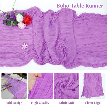 10 Pack Light Purple Cheesecloth Table Runner -21*120Inch Long Boho Wedding Table Decor, Rustic Gauze Fabric Runner for Bridal Showers, Baby Showers & Parties (Sheer, Lightweight, Wrinkled Design)