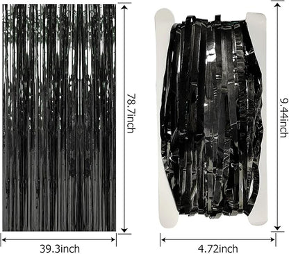 20 Pack Foil Curtain Backdrop Black Metallic Tinsel Foil Fringe Curtains Photo Booth Props for Birthday Wedding Engagement Baby Shower Bachelorette Christmas Holiday Celebration Party Decorations