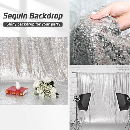 Eternal Beauty Sequin Backdrop Curtains, 2x8 Ft-2 Panels Silver Back Drop for Shimmer Photography Party Wedding Birthday Decor