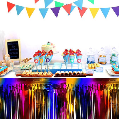 3 Pack 29 x108 Inch Rainbow Foil Fringe Table Skirts Metallic Banner for Tinsel Streamer Garland Backdrop for Parade Floats Wedding Thanksgiving Birthday Christmas Halloween New Year Party Decoration