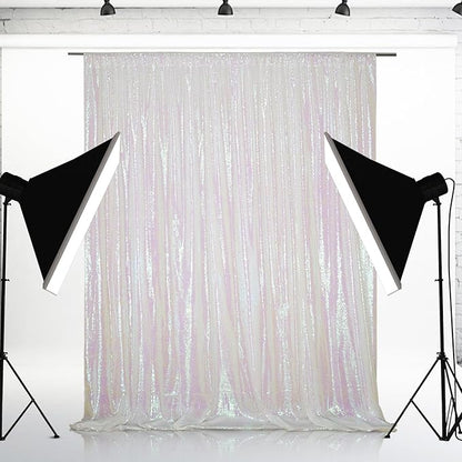 Eternal Beauty White Iridescent Sequin Backdrop, 10x10 Ft Glitter Background Curtains for Shimmer Photography Party Wedding Birthday Back Drop Decor