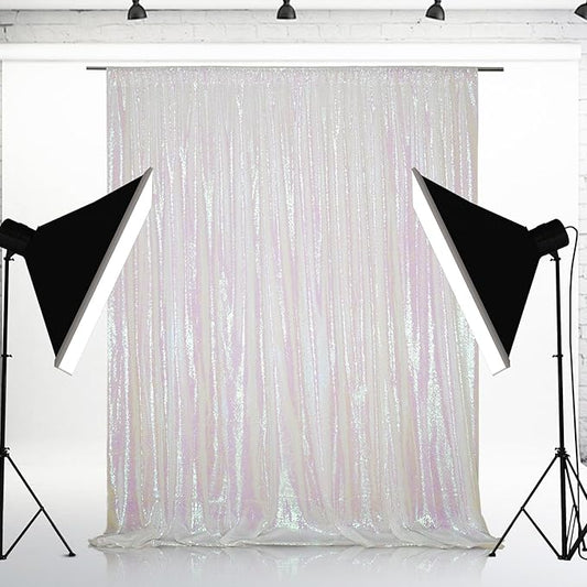 Eternal Beauty White Iridescent Sequin Backdrop, 5x7 Ft Glitter Background Curtains for Shimmer Photography Party Wedding Birthday Back Drop Decor