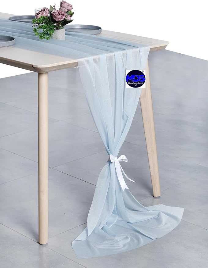 MDS Halloween Chiffon Table Runner - 12 Pack, 29 x 170 Inches, 14ft Each - Sheer Spooky Table Runners for Haunted House Parties, Trick-or-Treat Tables, Witchy Décor, Wedding & Events - Baby Blue