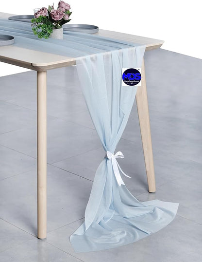 MDS Halloween Chiffon Table Runner - 15 Pack, 29 x 170 Inches, 14ft Each - Sheer Spooky Table Runners for Haunted House Parties, Trick-or-Treat Tables, Witchy Décor, Wedding & Events - Baby Blue