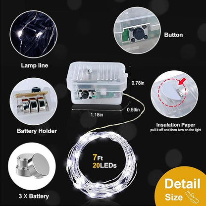pozzolanas 50 Pack White Battery Operated String Lights - 7ft Waterproof Fairy Lights with 20 LEDs for Home, Mason Jar, Party, Wedding, Halloween, Christmas Decorations
