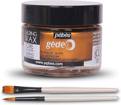 Pebeo Gilding Wax 30ml – Antique Gold Gilding Wax for Crafting, Antiquing Wax for Crafts and Professional Finishing – Gilding Wax for Wood, Metal, and More Bundled with Moshify Application Brushes