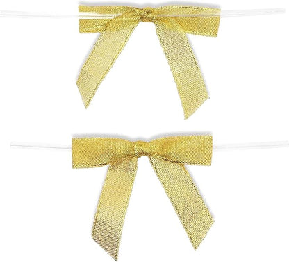 Bright Creations Gold Twist Tie Bows - 100 Pack, 2.5 x 3 in - Pretied Gold Bows & Ribbon for Treat Bags & Twist Ties for Crafts