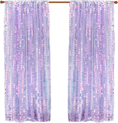 9X9FT Sequin Backdrop Curtains,2 Panels Shimmer Sequin Fabric Photography,Glitter Photo Booth Backdrops Drapes for Christmas Mermaid Party Birthday Cake Table Background Decor-Mermaid Purple