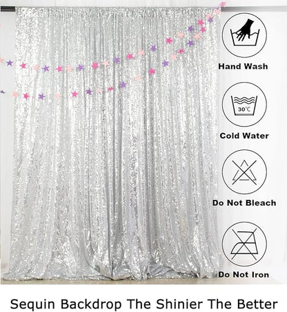 ShiDianYi Sequin Backdrop Silver 2 Panels 4FTx10FT Backdrops for Photography Shimmer Photo Backdrop for Birthday Sparkle Wedding Drapes Glitter Curtains Background