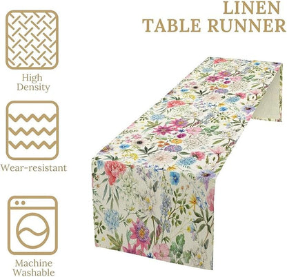 Floral Table Runner Watercolor Peony Rose Flower Kitchen Table Decoration for Indoor and Outdoor Wedding Party 13x90 Inch