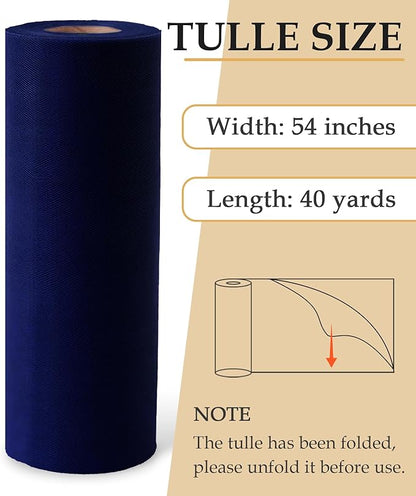 Navy Blue Tulle Fabric Roll, 54" x 40 Yards (120FT) Tulle for Wedding Decoration DIY Tutu Party Backdrop Baby Shower Table Skirts Gift Wrapping