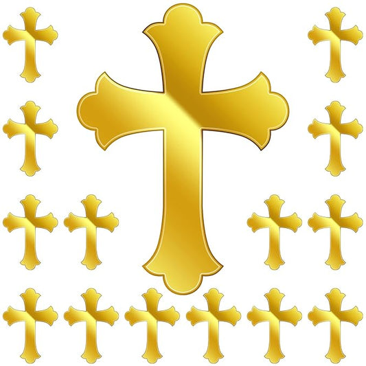 Blulu 16 Pieces Baptism Cake Toppers Crossing Cupcake Toppers Gold Mirror Acrylic Cake Picks Baptism Decor Christian Decorations(Vivid Style)