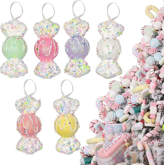LANGXUN 6pcs Candy Land 2025 Xmas Birthday Party Wedding Suppiles Decoration, Hanging Candy Cane Christmas Tree Décor, Christmas Decorative Hanging Ornaments Crafts