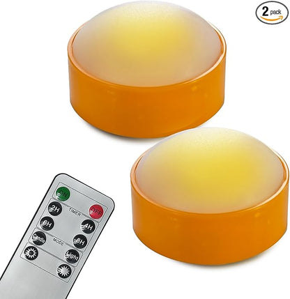 LED Pumpkin Lights with Remote and Timer, Battery Operated Bright Flickering Flameless Candles for Pumpkin Decor, Jack-O-Lantern Halloween Party Decorations,Orange Color, 2 Pack