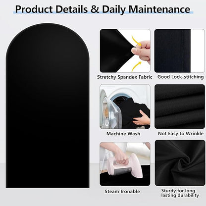 Hemmotop 7.2 ft Black Arch Backdrop Cover (No Arch Stand), Double-Sided Spandex Arch Covers Stretchy Backdrop for Party, Wedding, Birthday, Baby Shower, Reusable for Balloon Arches