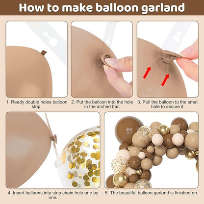 Amandir 153pcs Brown Balloon Garland Arch Kit, Different Sizes 18 12 10 5 inch Brown Nude Latex Metallic Confetti Gold Balloons for Neutral Bear Baby Shower Safari Birthday Party Decorations Supplies
